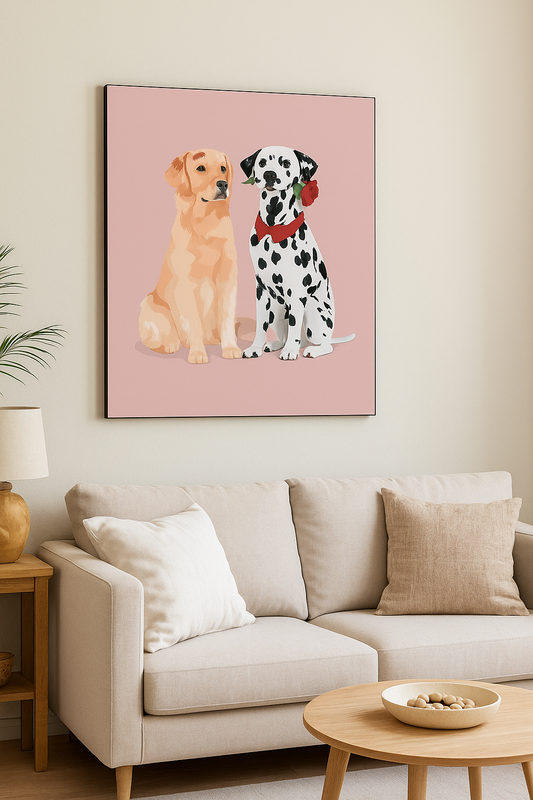 Puppy Love Duo – Dalmatian & Golden Retriever Wall Art