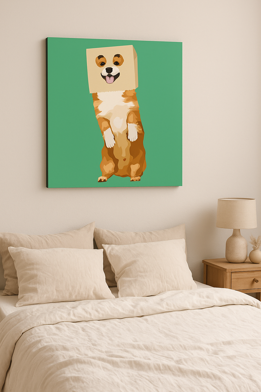 Masked Mischief – Quirky Corgi Wall Art